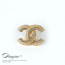 Load image into Gallery viewer, CC brooch encrusted with swarovski and Pearls Diagra art 20150