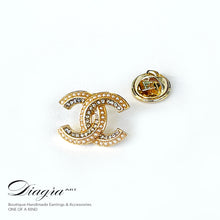 Load image into Gallery viewer, Chanel CC brooch encrusted with swarovski and Pearls Diagra art 20150