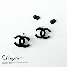 Load image into Gallery viewer, Chanel black earrings goldtone Diagra Art 060712