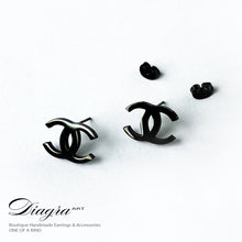 Load image into Gallery viewer, Chanel black earrings goldtone Diagra Art 060712 1