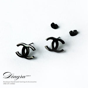 Chanel black earrings goldtone Diagra Art 060712 1