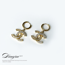 Load image into Gallery viewer, Chanel earrings swarovski encrusted handmade 070622