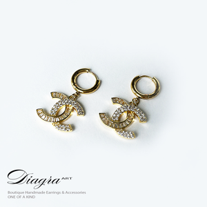 Chanel earrings swarovski encrusted handmade 070622