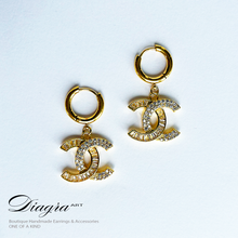 Load image into Gallery viewer, Chanel earrings swarovski encrusted handmade 070622 1