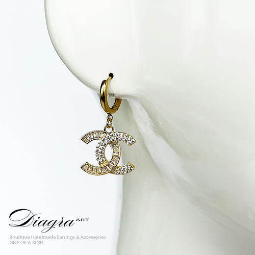 Chanel earrings swarovski encrusted handmade 070622 3