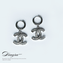 Load image into Gallery viewer, Chanel earrings swarovski encrusted handmade 070623 3