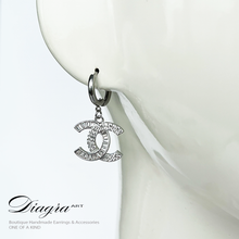 Load image into Gallery viewer, Chanel earrings swarovski encrusted handmade 070623