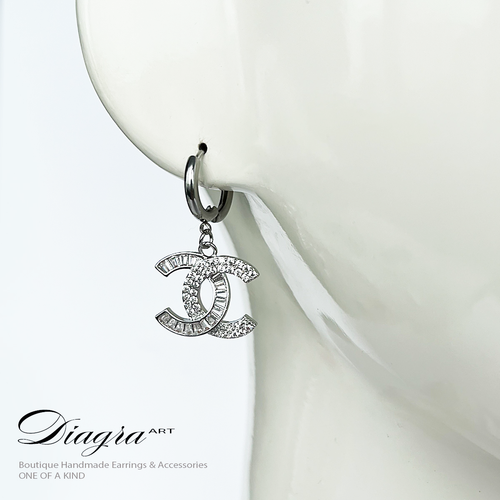 Chanel earrings swarovski encrusted handmade 070623