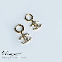 Load image into Gallery viewer, Chanel earrings swarovski encrusted handmade 070644 4
