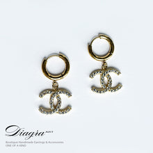 Load image into Gallery viewer, Chanel earrings swarovski encrusted handmade 070644 6