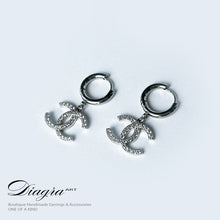 Load image into Gallery viewer, Chanel earrings swarovski encrusted handmade 0706453