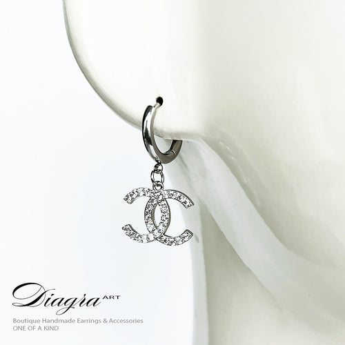 Chanel earrings swarovski encrusted handmade 070645