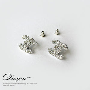 Chanel silvertone earrings encrusted with crystals Diagra Art 2511232