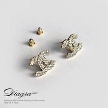 Load image into Gallery viewer, CC goldtone earrings encrusted with crystals Diagra Art 2511233