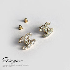 CC goldtone earrings encrusted with crystals Diagra Art 2511233