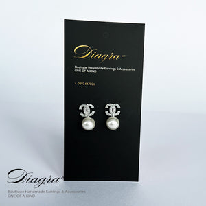 Chanel Earrings silver tone encrusted with swarovski and pearls Diagra Art 070610