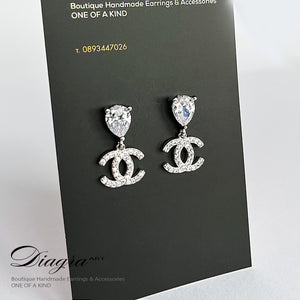 Chanel Earrings silver tone encrusted with swarovski Diagra Art 060711