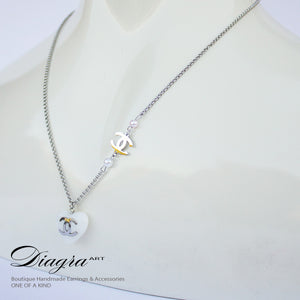 Chanel necklace CC silver tone handmade daigra art 130901