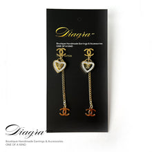 Load image into Gallery viewer, Chanel Dangle gold tone hearth cc earrings handmade 03032312