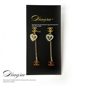 Chanel Dangle gold tone hearth cc earrings handmade 03032312
