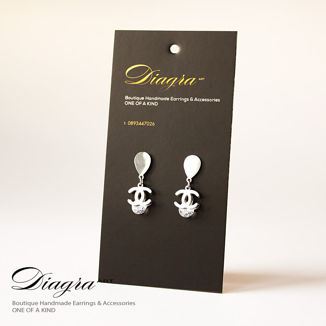 Chanel earrings silvertone handmade designer inspired Diagra Art 161201
