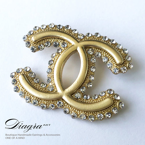 Chanel brooch pin faux pearl and crystal handmade Diagra art 200230