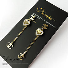 Load image into Gallery viewer, Chanel Dangle gold tone hearth cc earrings handmade 0303231