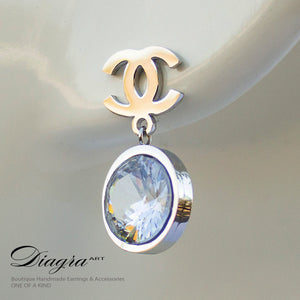 Chanel Dangle silver tone earrings faux swarovski handmade 140922012