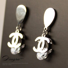 Load image into Gallery viewer, Chanel earrings silvertone handmade designer inspired Diagra Art 161201 back