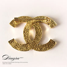Load image into Gallery viewer, Goldtone brooch faux crystal handmade Diagra art 0805221