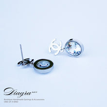 Load image into Gallery viewer, Dangle silver tone earrings faux swarovski handmade 14092201