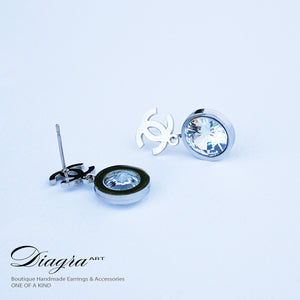 Dangle silver tone earrings faux swarovski handmade 14092201