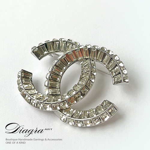 Chanel brooch silver tone encrusted with crystals Diagra art 240155