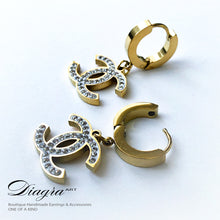 Load image into Gallery viewer, Dangle earrings faux crystal goldtone handmade 280511