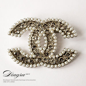 CC Brooch faux pearl silvertone handmade diagra art 13116 11