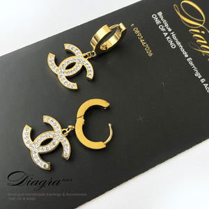 Dangle earrings faux crystal goldtone handmade 280511