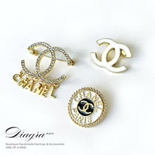 Load image into Gallery viewer, Chanel Set of 3 brooches white goldtone faux crystal diagra art 2805101