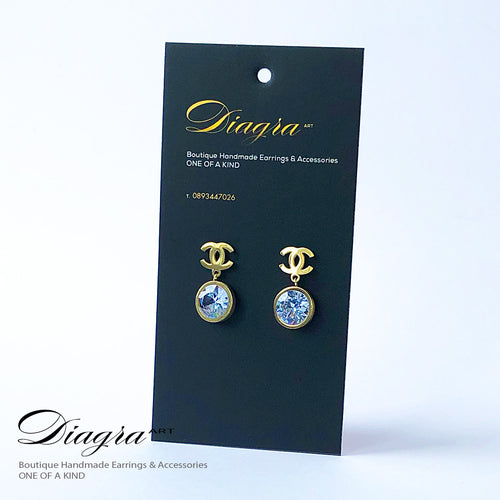 Dangle goldtone earrings faux swarovski handmade 280530