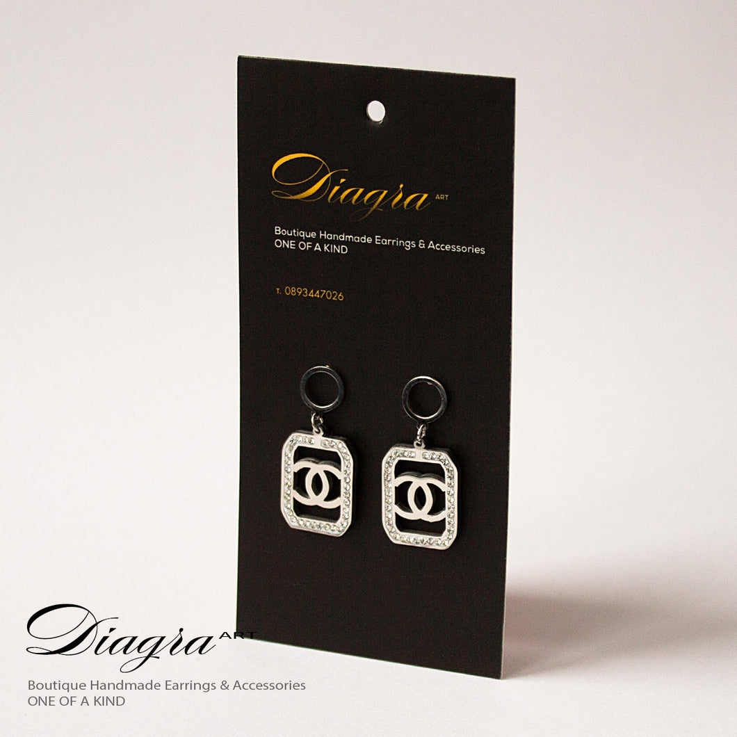 Chanel Earrings Silvertone faux crystal designer inspired 161238