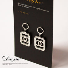 Load image into Gallery viewer, Chanel Earrings Silvertone faux crystal designer inspired 161238 2