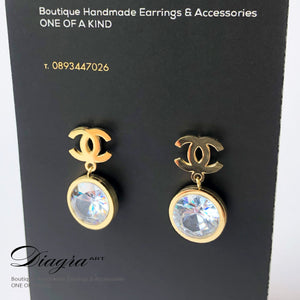 Dangle goldtone earrings faux swarovski handmade 280530