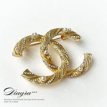 Load image into Gallery viewer, Chanel gold tone encrusted with swarovski and pearls Diagra art 24