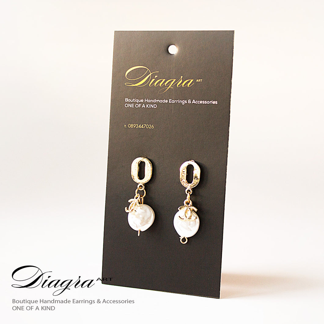 Chanel earrings goldtone faux pearl handmade designer inspired 161214