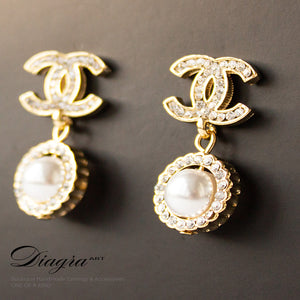 Chanel earrings goldtone faux pearl and crystal handmade designer inspired 161216 back