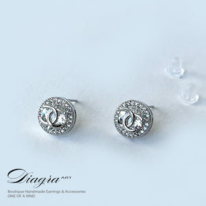 Handmade cc silver tone earrings encrusted with swarovski Diagra Art 230202
