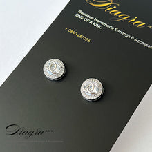 Load image into Gallery viewer, Handmade cc silver tone earrings encrusted with swarovski Diagra Art 230202