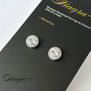 Handmade cc silver tone earrings encrusted with swarovski Diagra Art 230202