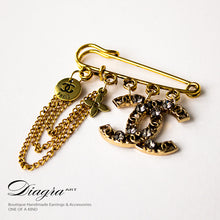 Load image into Gallery viewer, Chanel Brooch faux crystal goldtone handmade 13125