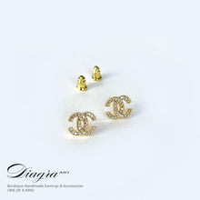 Load image into Gallery viewer, Chanel cc Earrings gold tone encrusted with swarovski Diagra Art 230203