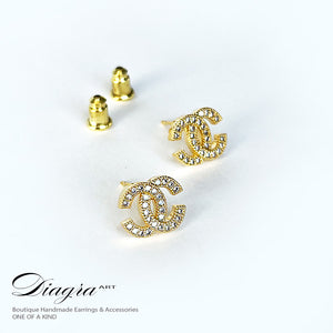 CC Earrings gold tone encrusted with swarovski Diagra Art 230203